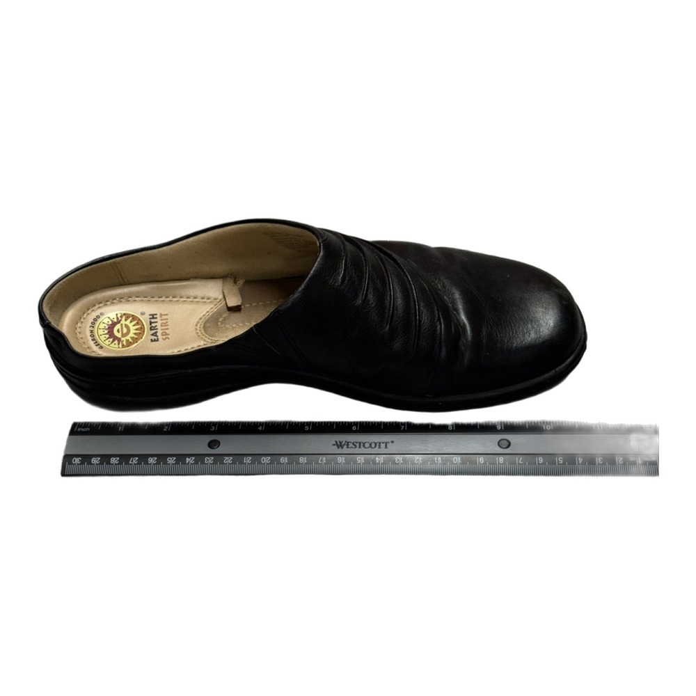 Earth Spirit Ellie Black Leather Ruched Clogs Mules Size 11 - Picture 8 of 9
